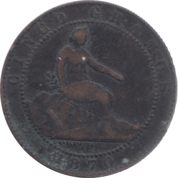 1870 SPAIN 5 CENTIMOS - WORLD COINS - Cambridgeshire Coins