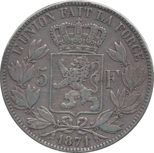 1871 FRANCE SILVER FIVE FRANCS - WORLD SILVER COINS - Cambridgeshire Coins