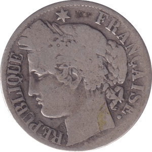 1871 SILVER 1 FRANC FRANCE - SILVER WORLD COINS - Cambridgeshire Coins