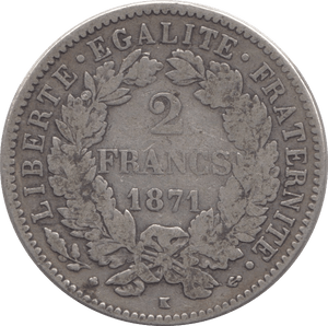 1871 SILVER 2 FRANCS FRANCE - SILVER WORLD COINS - Cambridgeshire Coins