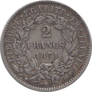 1871 SILVER FRANCE 2 FRANCS - SILVER WORLD COINS - Cambridgeshire Coins