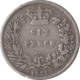 1871 SIXPENCE ( FINE ) DIE 20 - Sixpence - Cambridgeshire Coins