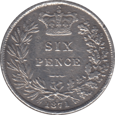 1871 SIXPENCE ( GVF ) DIE 8 - Sixpence - Cambridgeshire Coins