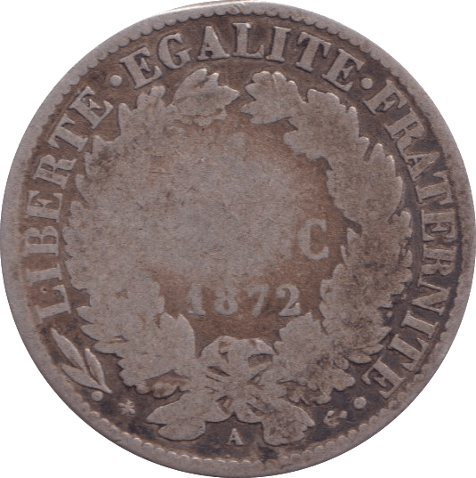 1872 SILVER 1 FRANCS FRANCE - SILVER WORLD COINS - Cambridgeshire Coins