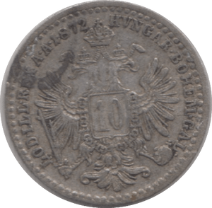 1872 SILVER AUSTRIA 10 KREUZER - WORLD COINS - Cambridgeshire Coins
