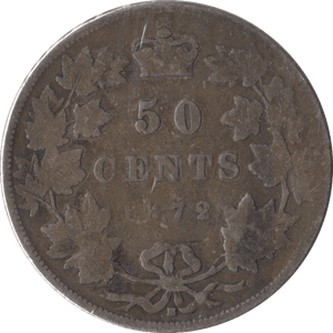 1872 SILVER FIFTY CENTS CANADA - SILVER WORLD COINS - Cambridgeshire Coins