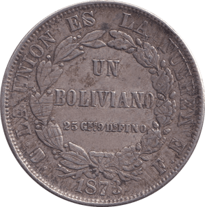 1873 1 BOLIVIANO BOLIVIA - WORLD COINS - Cambridgeshire Coins
