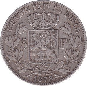 1873 SILVER 5 FRANC BELGIUM - SILVER WORLD COINS - Cambridgeshire Coins