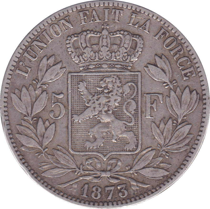 1873 SILVER 5 FRANC BELGIUM - SILVER WORLD COINS - Cambridgeshire Coins