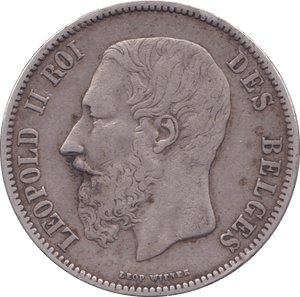 1873 SILVER 5 FRANC BELGIUM - SILVER WORLD COINS - Cambridgeshire Coins