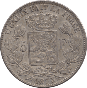 1873 SILVER 5 FRANC BELGIUM - SILVER WORLD COINS - Cambridgeshire Coins