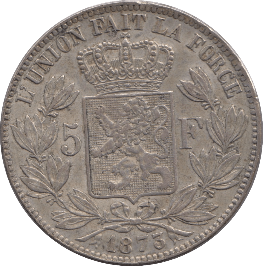 1873 SILVER 5 FRANC BELGIUM - SILVER WORLD COINS - Cambridgeshire Coins