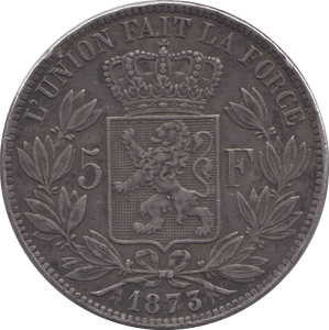 1873 SILVER 5 FRANCS BELGIUM - SILVER WORLD COINS - Cambridgeshire Coins