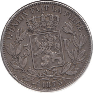 1873 SILVER 5 FRANCS BELGIUM - WORLD COINS - Cambridgeshire Coins