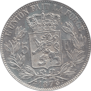 1873 SILVER BELGIUM 5 FRANCS VERY HIGH GRADE - SILVER WORLD COINS - Cambridgeshire Coins
