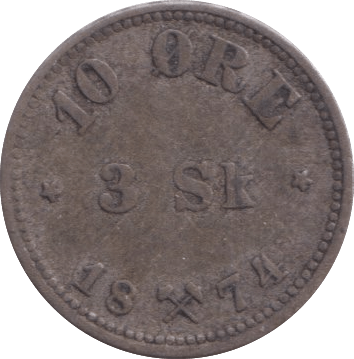 1874 10 ORE NORWAY - WORLD COINS - Cambridgeshire Coins