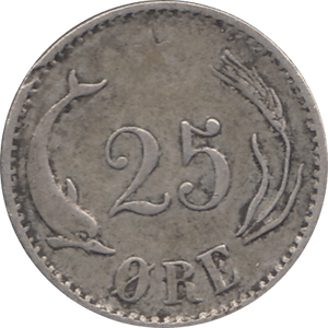 1874 .600 SILVER 25 ORE DENMARK REF H31 - SILVER WORLD COINS - Cambridgeshire Coins