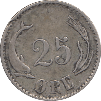 1874 .600 SILVER 25 ORE DENMARK REF H31 - SILVER WORLD COINS - Cambridgeshire Coins