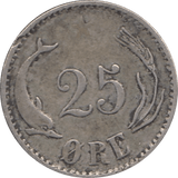 1874 .600 SILVER 25 ORE DENMARK REF H31 - SILVER WORLD COINS - Cambridgeshire Coins