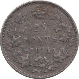 1874 CANADA SILVER 25 CENTS - SILVER WORLD COINS - Cambridgeshire Coins