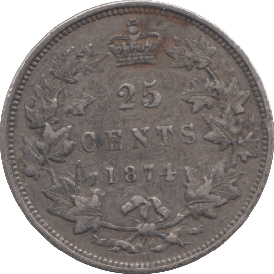 1874 CANADA SILVER 25 CENTS - SILVER WORLD COINS - Cambridgeshire Coins