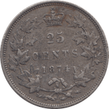 1874 CANADA SILVER 25 CENTS - SILVER WORLD COINS - Cambridgeshire Coins