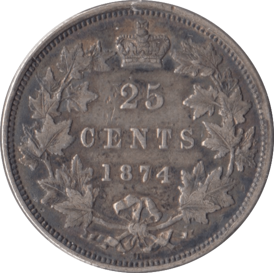 1874 CANADA SILVER 25 CENTS - SILVER WORLD COINS - Cambridgeshire Coins