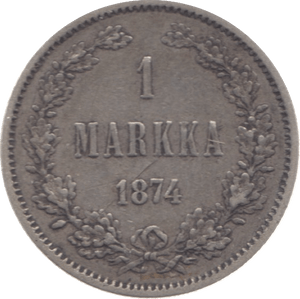 1874 FINLAND SILVERONE MARKKA - SILVER WORLD COINS - Cambridgeshire Coins