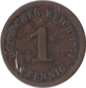 1874 ONE PFENNIG GERMANY - WORLD COINS - Cambridgeshire Coins