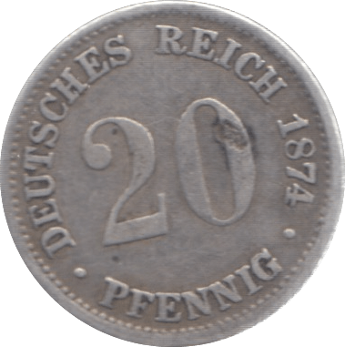 1874 SILVER 20 PFENNIG GERMANY - SILVER WORLD COINS - Cambridgeshire Coins