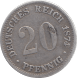 1874 SILVER 20 PFENNIG GERMANY - SILVER WORLD COINS - Cambridgeshire Coins