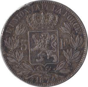 1874 SILVER FRANCE 5 FRANCS - WORLD COINS - Cambridgeshire Coins
