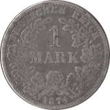 1874 SILVER ONE MARK GERMANY - SILVER WORLD COINS - Cambridgeshire Coins