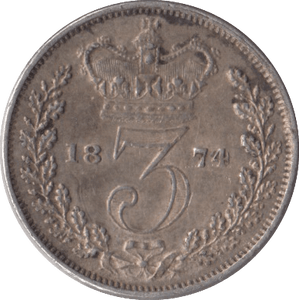 1874 SILVER THREEPENCE ( GVF ) - Threepence - Cambridgeshire Coins