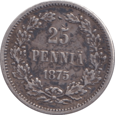 1875 25 PENNIA FINLAND - WORLD COINS - Cambridgeshire Coins