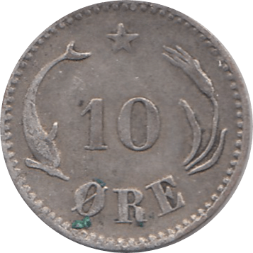 1875 .400 SILVER 10 ORE DENMARK REF H17 - SILVER WORLD COINS - Cambridgeshire Coins