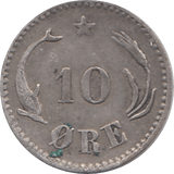 1875 .400 SILVER 10 ORE DENMARK REF H17 - SILVER WORLD COINS - Cambridgeshire Coins