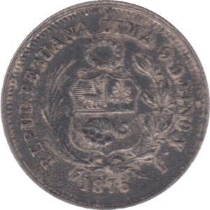 1875 PERU SILVER 1/5 SOL - SILVER WORLD COINS - Cambridgeshire Coins