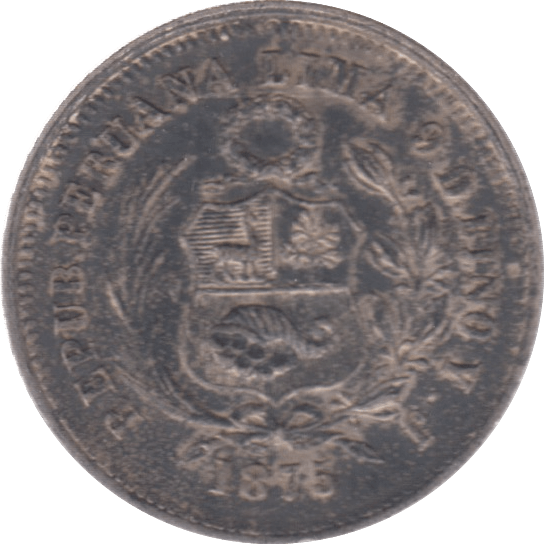 1875 PERU SILVER 1/5 SOL - SILVER WORLD COINS - Cambridgeshire Coins