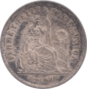 1875 PERU SILVER 1/5 SOL - SILVER WORLD COINS - Cambridgeshire Coins