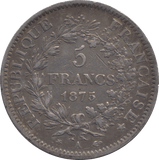 1875 SILVER 5 FRANCS FRANCE - SILVER WORLD COINS - Cambridgeshire Coins