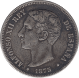 1875 SILVER 5 PESETAS SPAIN 1 - SILVER WORLD COINS - Cambridgeshire Coins