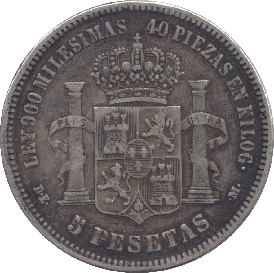 1875 SILVER 5 PESETAS SPAIN 1 - SILVER WORLD COINS - Cambridgeshire Coins