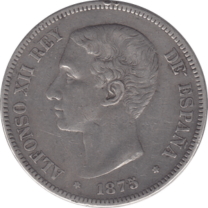 1875 SILVER 5 PESETAS SPAIN 2 - SILVER WORLD COINS - Cambridgeshire Coins