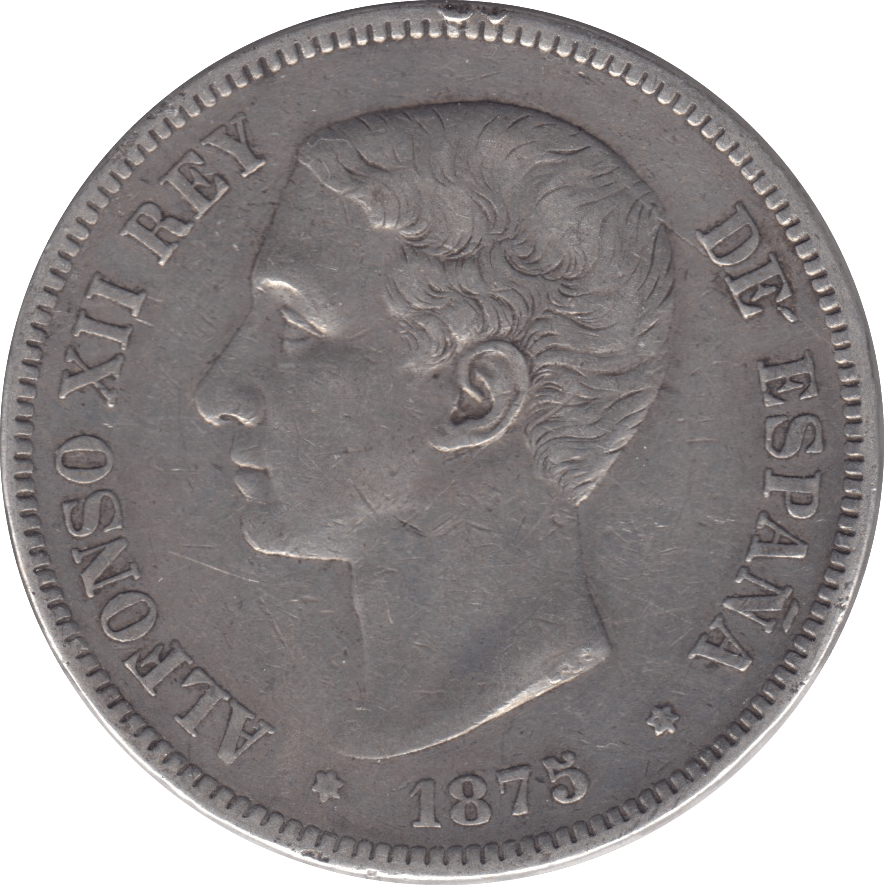 1875 SILVER 5 PESETAS SPAIN 2 - SILVER WORLD COINS - Cambridgeshire Coins