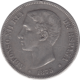 1875 SILVER 5 PESETAS SPAIN 2 - SILVER WORLD COINS - Cambridgeshire Coins