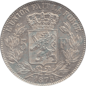 1875 SILVER BELGIUM 5 FRANC - SILVER WORLD COINS - Cambridgeshire Coins