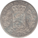 1875 SILVER BELGIUM 5 FRANC - SILVER WORLD COINS - Cambridgeshire Coins