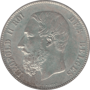 1875 SILVER BELGIUM 5 FRANC - SILVER WORLD COINS - Cambridgeshire Coins