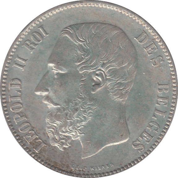 1875 SILVER BELGIUM 5 FRANC - SILVER WORLD COINS - Cambridgeshire Coins